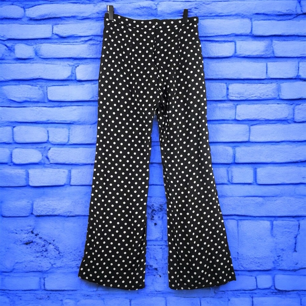 Wild Honey Black and White Polka Dot Wide-Leg Pants High Waisted Pleated Sz L - Picture 5 of 16